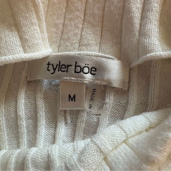 Tyler Boe Cream Knit Mock Neck Sweater Dress Textured Long Sleeves Women's M gre - Picture 9 of 14